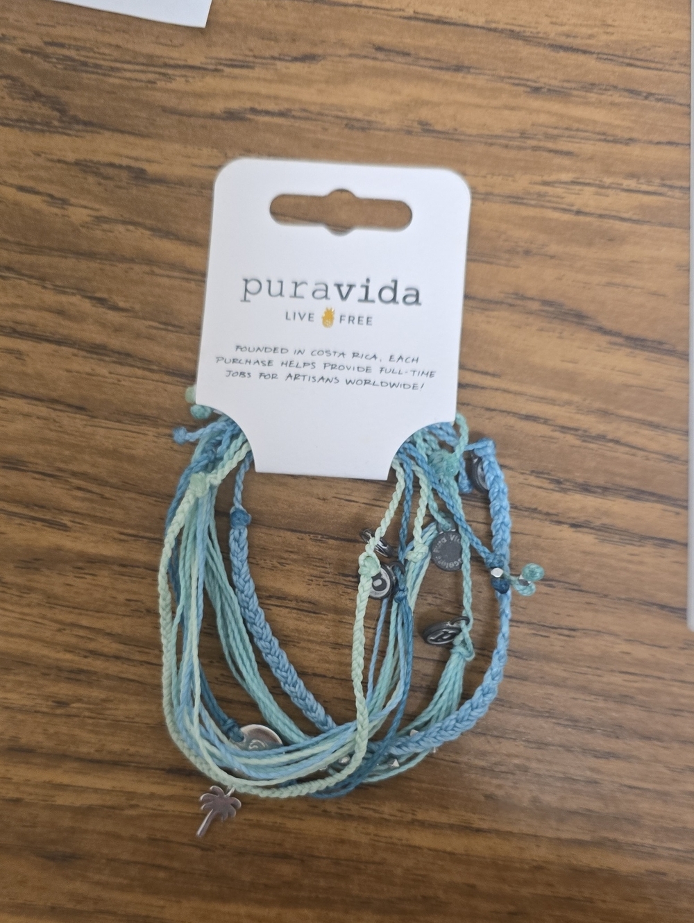NWT Set Of 5 Pura Vida Ocean Teal & Sky Blue Multi-Strand Charm Bracelet Set